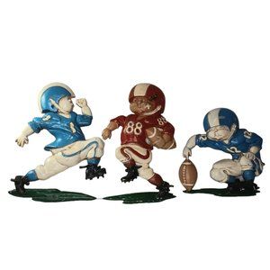 Vintage Metal Football Player Plaques Set of Three 1976 Homco